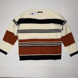 NWT Women's Striped Crewneck Sweater - Black, White, and Brown